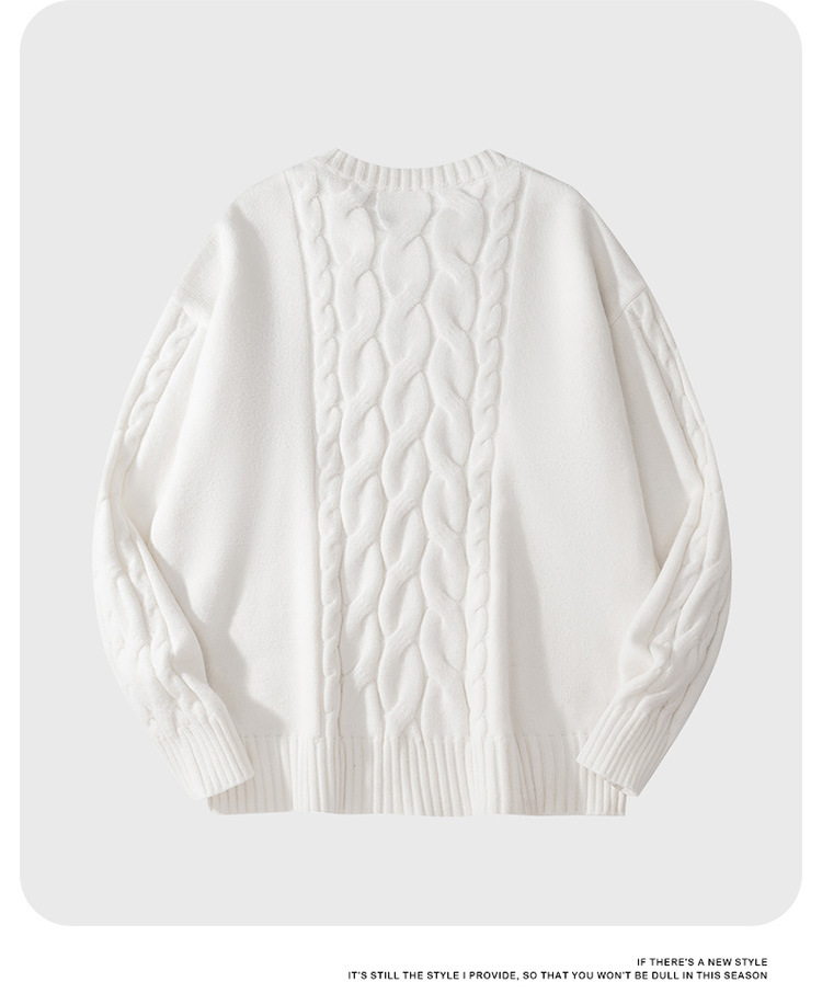 Pull en maille torsadée pour homme - Pull oversize à col rond et coupe décontractée avec empiècements contrastés (noir, blanc)_voghion.com