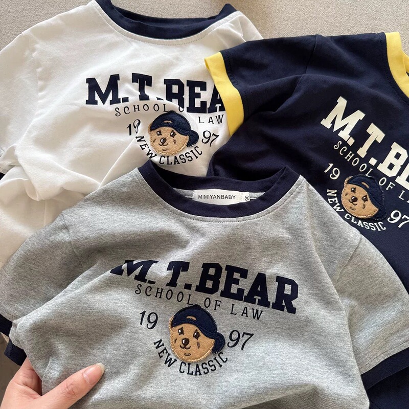 Pure Cotton Children's Short-Sleeve 2025 Summer Boys' Japanese Cartoon T-Shirt Baby Color-Blocking Half-Sleeve Girls' Trendy T-Shirt