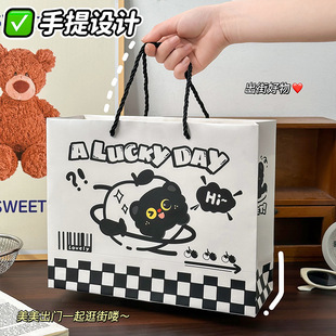 Cute Black Kitten Gift Bag Ins Style Satchel Cartoon Large Capacity Tote Bag Paper Milk Tea Packaging Bag