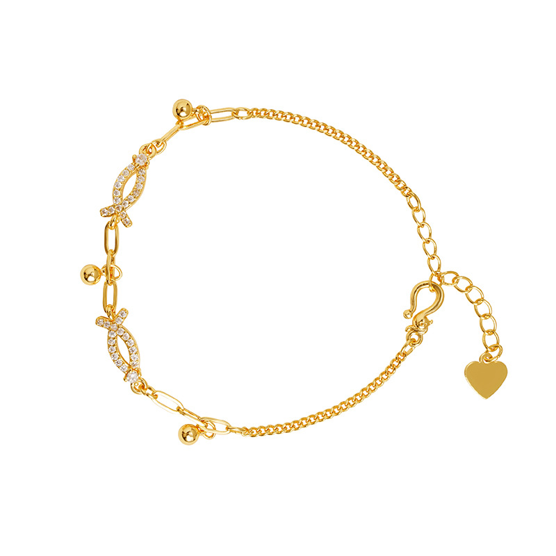 Nuevo producto pulsera de oro de lujo ligera línea de pulsera de oro de lujo pequeño pez bordilla esfera pulsera de moda femenina joyas de mano versátiles
