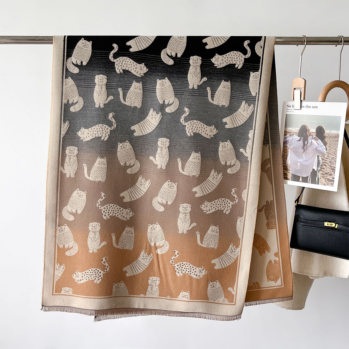 700g Weight Scarf Classification Daily, Street Occasion Polyester Material Cat Pattern Autumn&Winter Season Unisex Gender Cute, Basic Style Unisex Cute Basic Cat Polyester Scarf 6