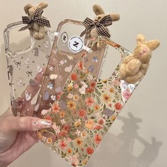 满屏碎花立体蝴蝶结兔子适用iPhone17PROMAX手机壳16新款15/14/13