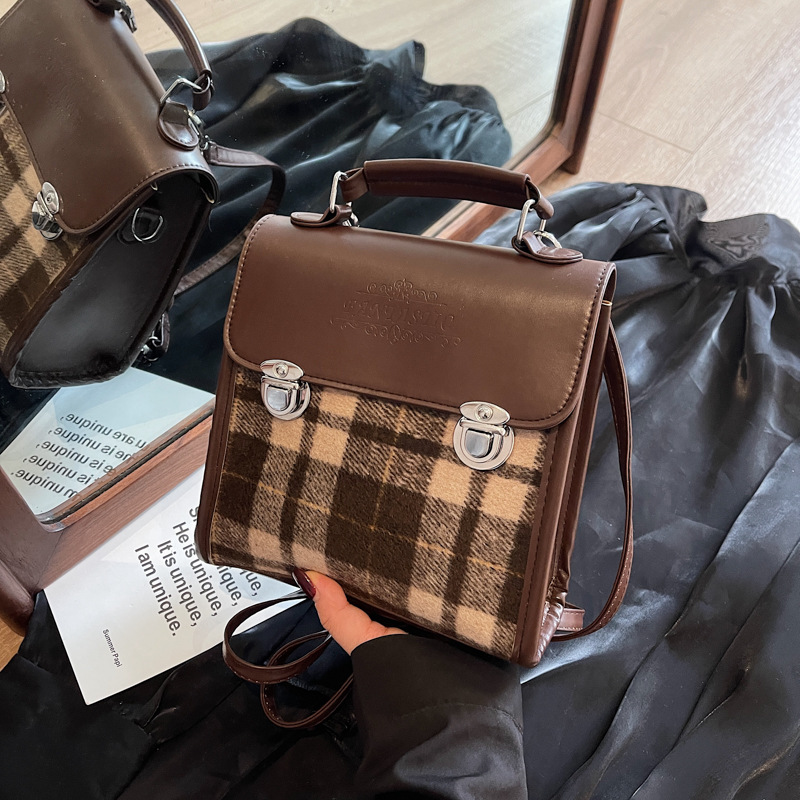 Modischer Karierter Mini Rucksack Für Damen Mit Farbblock Design_voghion.com