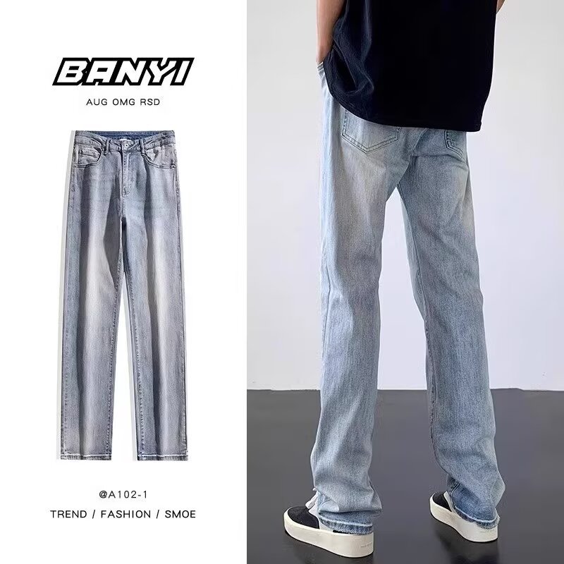 American Street Fashion Micro-Lat Jeans Primavera y otoño para hombre Pantalones largos de estilo Vibe de estilo coreano rectos y sueltos