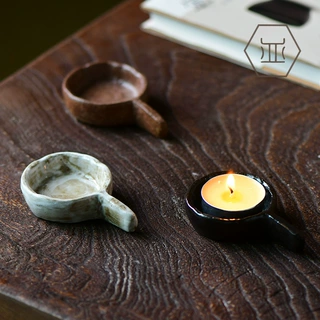 日式杂货手作粗陶蜡烛托 创意餐具酱料碟子 陶瓷简约小号桌面烛台