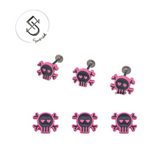 SMTNEK Copper-Painted Oil-Drop Pink Skull Lip Stud — Adorable Non-Traditional Titanium & Stainless Steel Piercing Jewelry