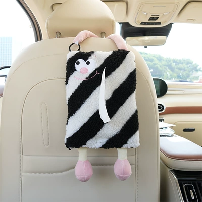 Car Seat Back Hanging Tissue, Car tissue box/set - lambswool-chunky-stripe-tissue-box-black-white