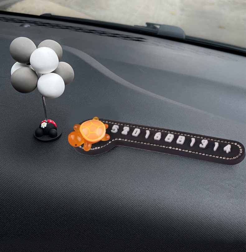 Tarjeta de estacionamiento temporal para automóvil, pequeña tortuga luminosa, teléfono móvil, número de teléfono, teléfono móvil, decoración