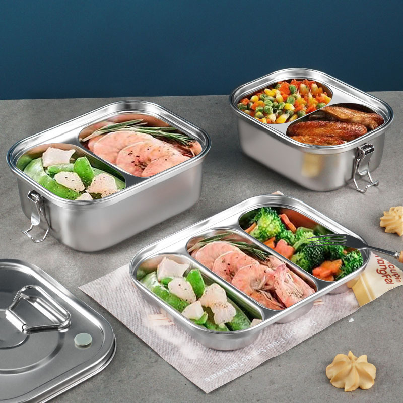Lonchera de acero inoxidable 304, lonchera portátil para estudiantes con tapa, caja para conservar la frescura, caja de almacenamiento, lonchera compartimentada, bento box sellada y a prueba de derrames