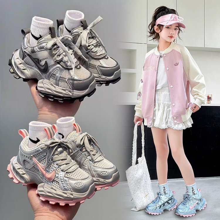 Zapatos de papá para niñas, zapatos deportivos transpirables de malla para niños 2025 primavera y otoño nuevos zapatos para correr para niños, zapatos casuales para niñas
