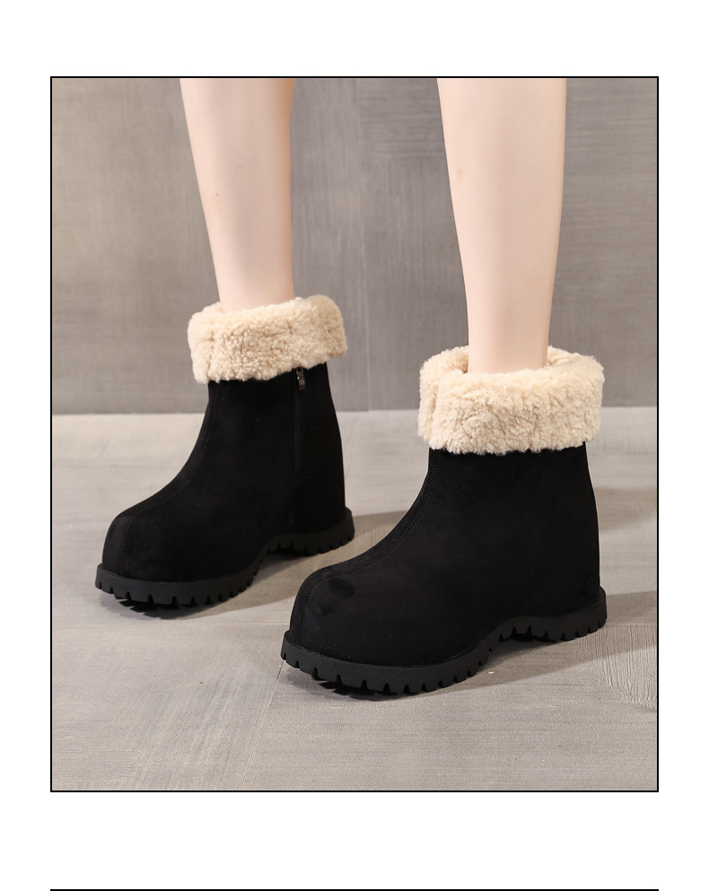 Boot nữ cổ cao lót lông giữ ấm đế dày nâng chiều cao — nâu chi tiết 14