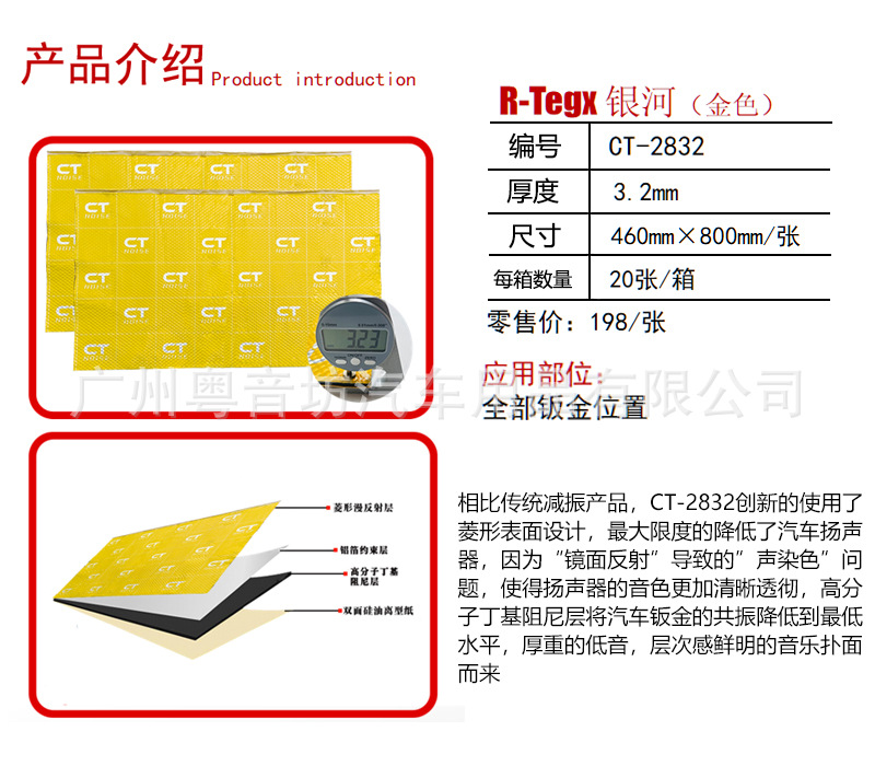 American Ct 3.2mm Thick Car Soundproofing Board, Anti-Vibration Rubber, Soundproofing Mat for Full Vehicle Modification, Noise Reduction Butyl Shock Absorption