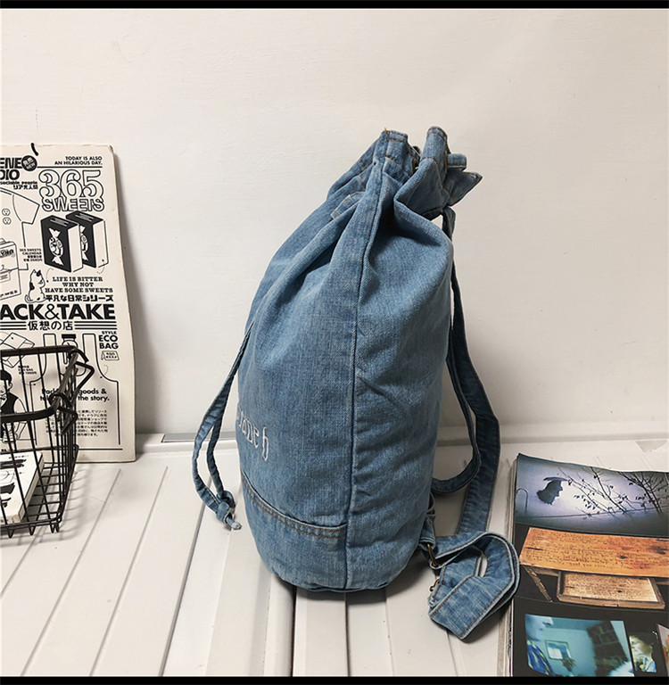 Korean Style Solid Color Denim Lace-up Backpack 28*13*37cm display picture 23