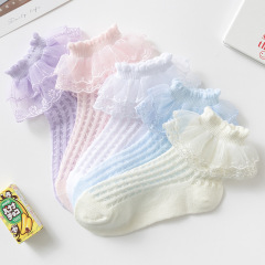 Girls lace socks summer thin mesh breathable white dance socks princess spring and autumn girls pure cotton children's socks