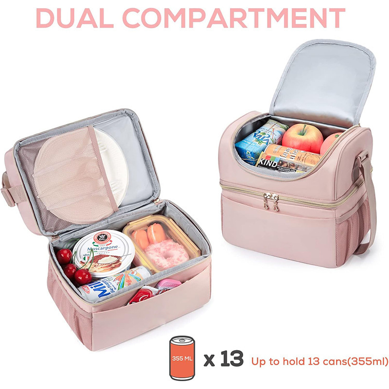 Amazon nuevo paquete de almuerzo doble compartimiento bolsa de almuerzo para mujeres aislamiento caja de almuerzo bolsa refrigerada adecuada para picnic de trabajo