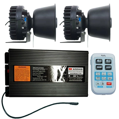 Wireless siren 400W loudspeaker high-pitched alarm amplifier AS940G+ with cooling round speaker