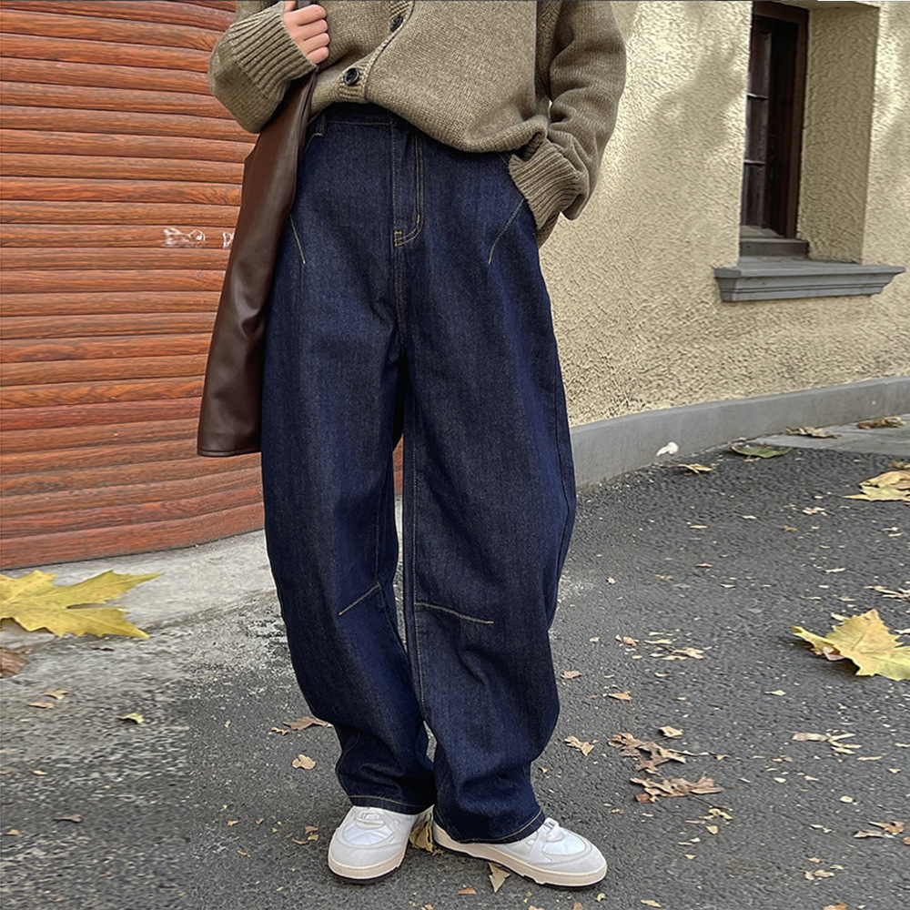 Winter New Korean and Japanese Style Casual High-Waisted Wide-Leg Jeans Thickened Fleece Warm Loose Casual Long Pants for Women