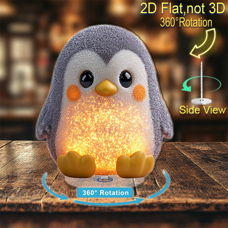 2D平面旋转可爱企鹅图案亚克力桌面摆件家居装饰节日礼物