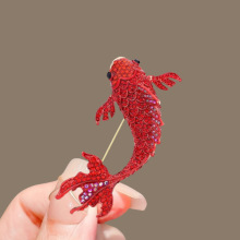 跨境爆款高档胸花中国风红锦鲤水钻胸针别针大衣西服鲤鱼节庆胸针