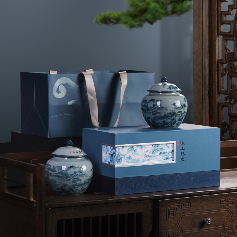 Ceramic Tea Can Sealed Jar, Geyao Storage Tea Can, Retro Tea Storage Can, Suitable for Black Tea and Green Tea, Universal Packaging Empty Gift Box