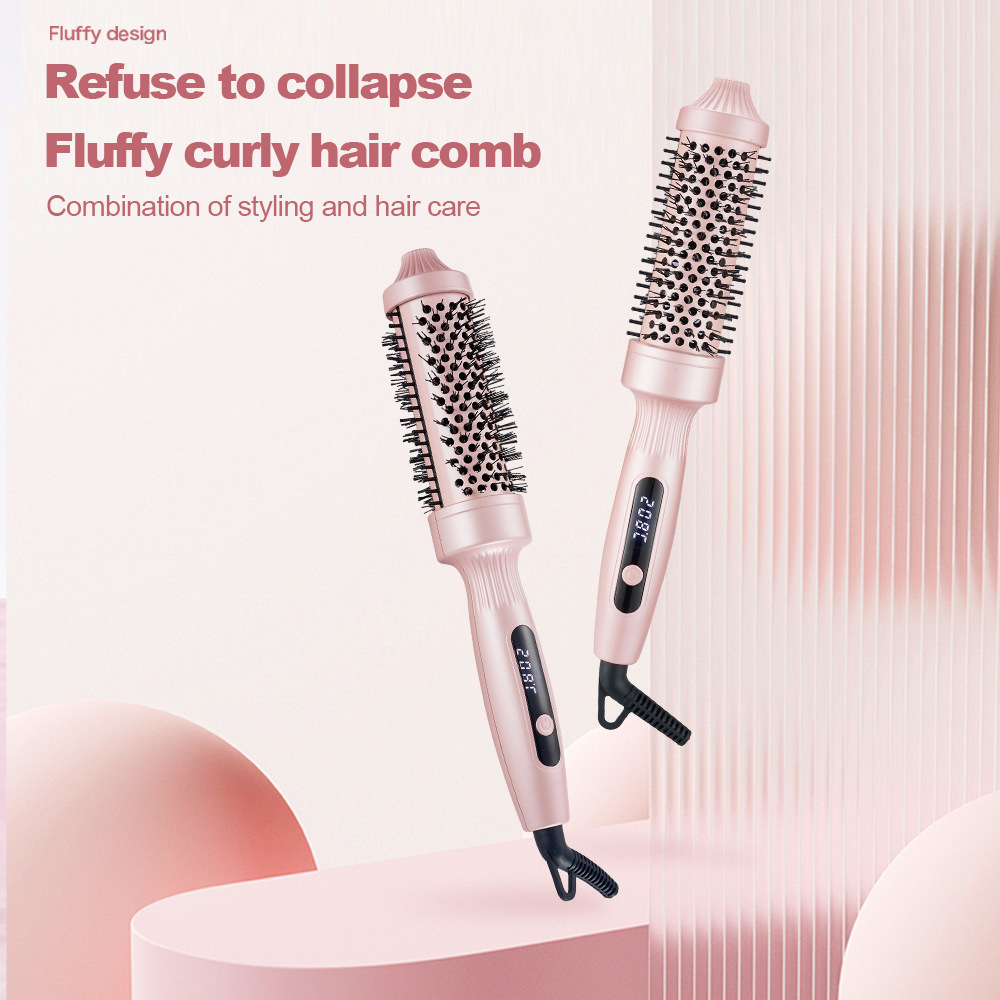 Cross-Border Curling Comb Lcd Digital Display Curling Wand Does Not Damage Hair Roller Comb Electric Heating Straightening Comb Straight and Curling Dual-Purpose Curling Iron
