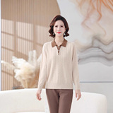 中老年女秋冬时尚针织打底小衫秋装妈妈新款洋气宽松提花翻领上衣，女装针织衫/毛衣，妃慕昵服饰