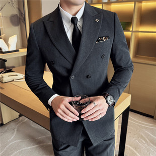 Foreign Trade Large Size Men's Suit New Double-Breasted Three-Piece Gun Lapel Suit Men's Formal Dress Ready for Delivery