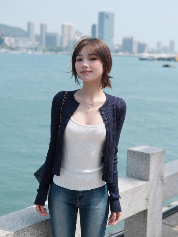 早秋季慵懒风藏蓝针织开衫吊带两件套2025新款短款小上衣毛衣外套|undefined