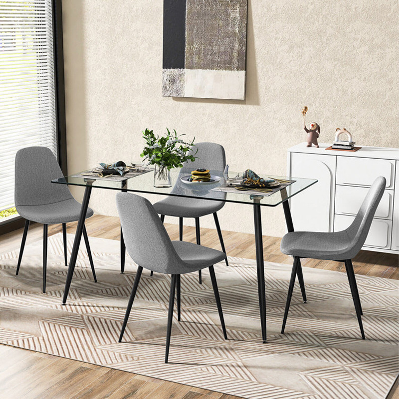 Mesa de comedor de vidrio, pequeña mesa de casa, mesa de comedor de vidrio temperado rectangular moderna