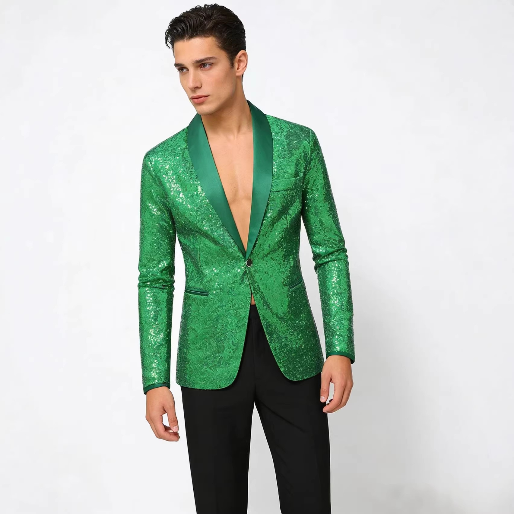 Cross-Border Wholesale New Sequin Suit Jacket European and American Men's Nightclub Performance Jacket Banquet Performance Dress Multi-Color