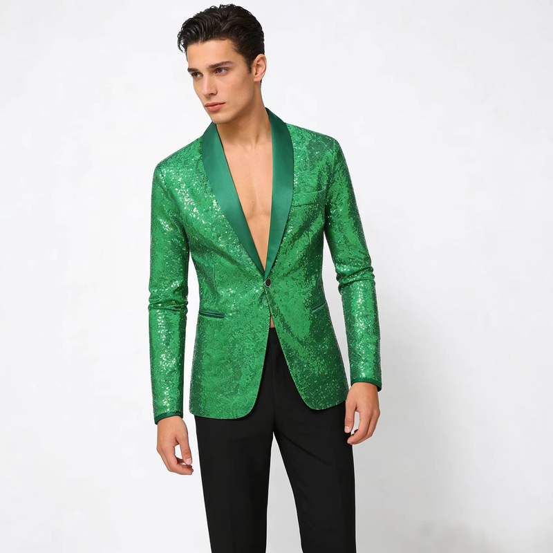 Cross-Border Wholesale New Sequin Suit Jacket European and American Men's Nightclub Performance Jacket Banquet Performance Dress Multi-Color
