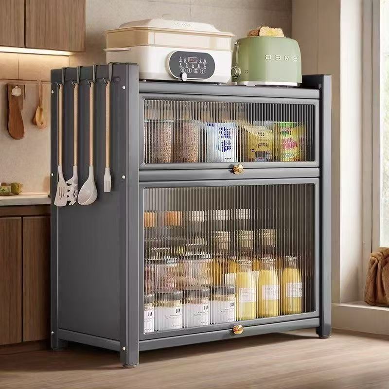 Kitchen seasoning rack, countertop dustproof seasoning rack with door, carbon steel storage cabinet, multifunctional seasoning storage rack