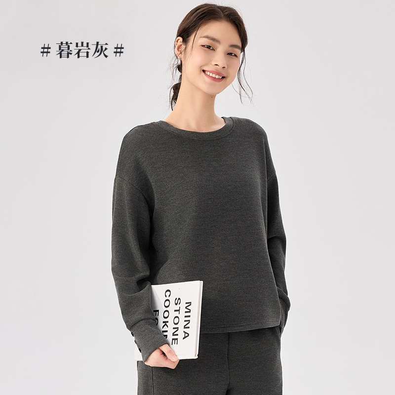 女士上衣冬季新款亲肤保暖修身粗针雪花绒前后两穿抽绳长袖上衣|undefined