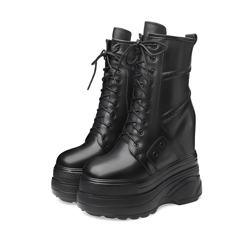 Boot nữ cổ thấp đế dày platform gót 14 cm phong cách Anh Quốc — Lót nhung đen chi tiết 10
