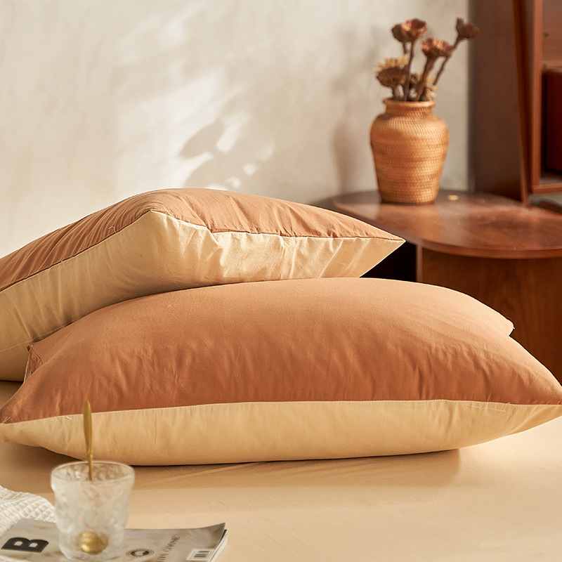 INS Liangpin Funda de almohada de algodón lavado Funda de almohada de algodón de color sólido de algodón puro Dos simple 48*74cm Par individual