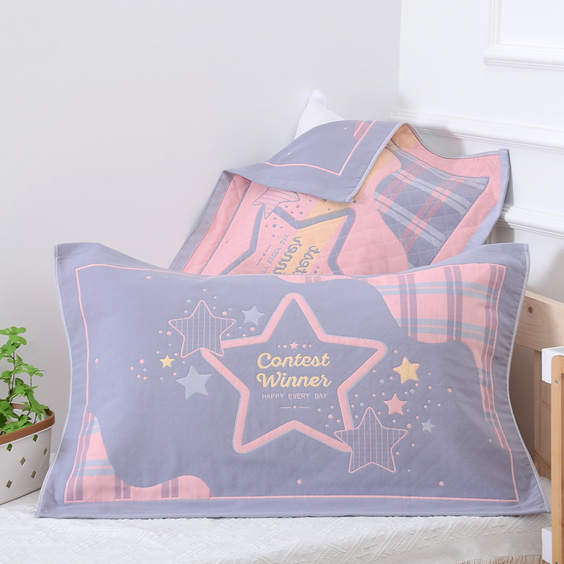 A pair of two-ply pure cotton gauze polyester three-layer pillowcases, single person size, affordable adult version Rong