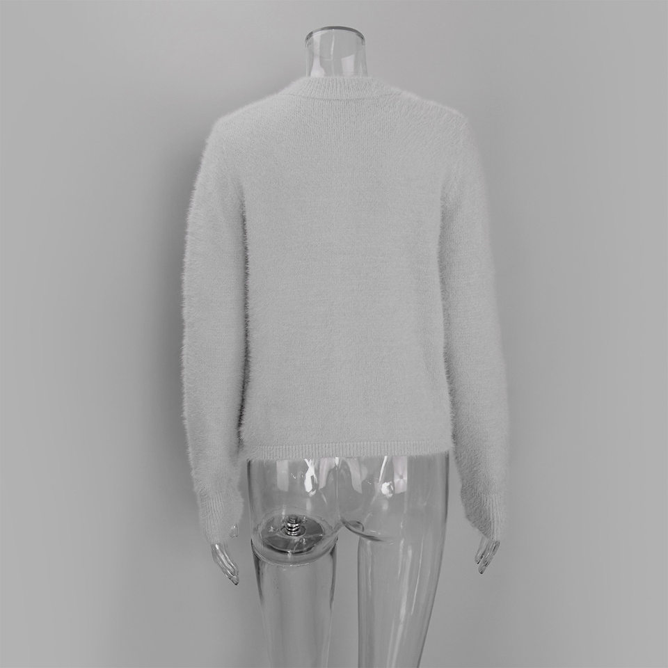 Áo khoác cardigan len nữ dáng ôm cổ tròn tay dài một hàng cúc chất liệu lông mềm mại — Màu hồng, Màu trắng, Màu xám nhạt, Xanh đậm chi tiết 42
