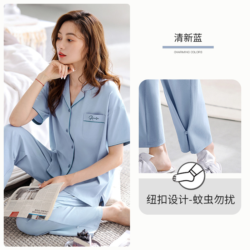 [Sensación suave] pijamas verano de las mujeres 100% algodón pantalones de manga corta ropa de casa verano más traje de tamaño