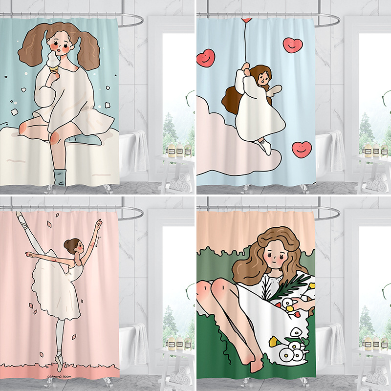 Cross-border Direct Supply Digital Printing Polyester Waterproof Shower Curtain Bathroom Partition Curtain Toilet Blocking Curtain Custom Shower Curtain
