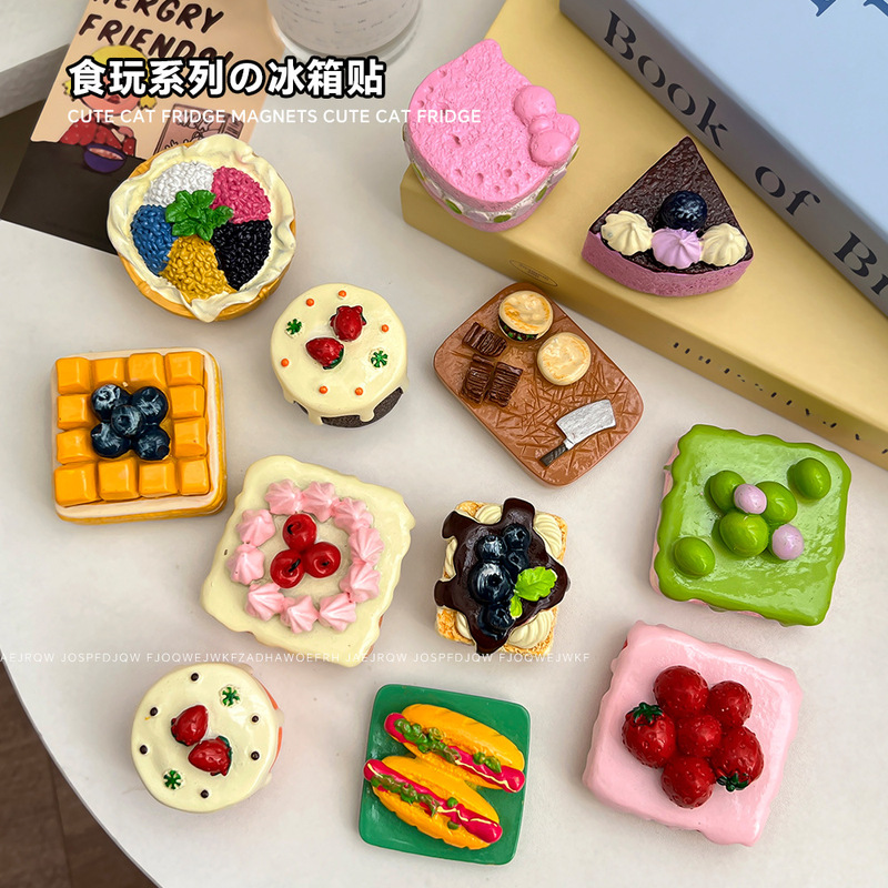 Creative Fridge Magnets, Food-Themed Toy Magnets, Realistic Oven Dessert Cake Home Decor, Cartoon Fridge Decoration Message Stickers
