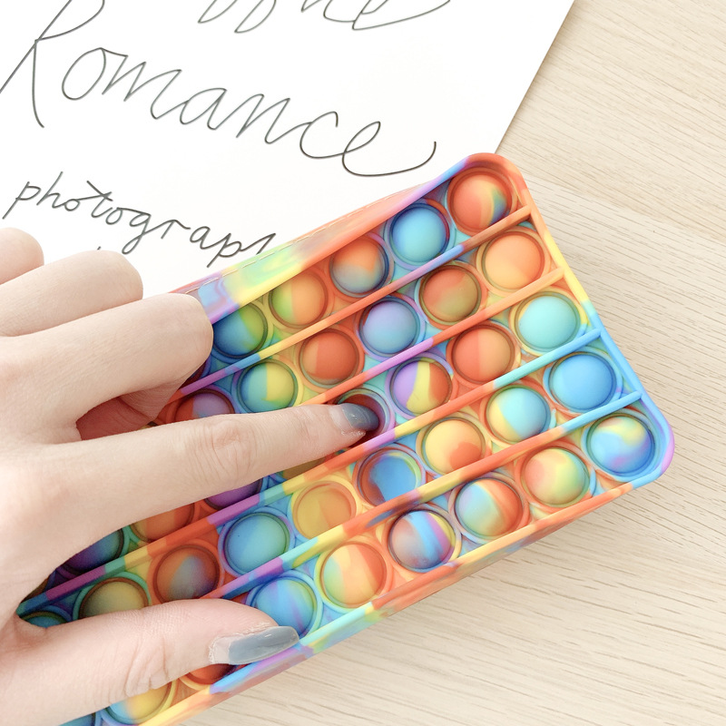 Solid Color Pattern Decompression Toy Pinch Silicone Double-sided Bubble Pencil Case Stationery 1 Piece