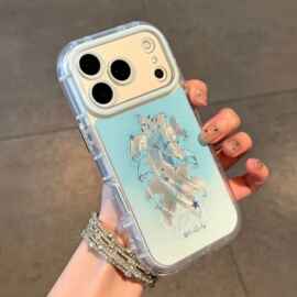 蓝底百合适用苹果17羽纱奶油手机壳iPhone16promax卡通15/14个性