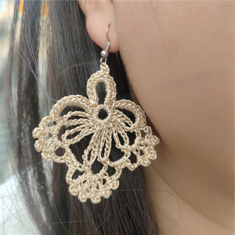 Holiday, Travel Occasion Cloth Material Solid Color Pattern 1 Pair Vacation Solid Color Crochet Lace Cloth Drop Earrings