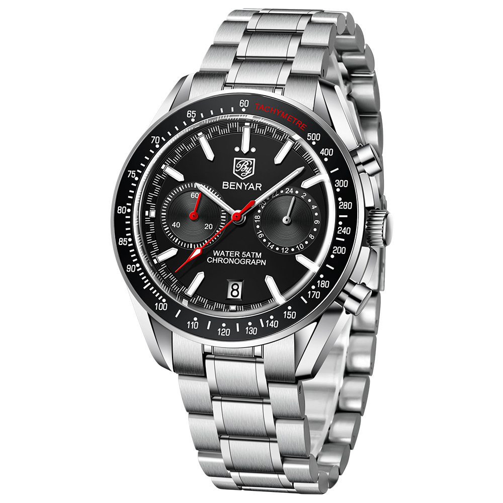 Binya benyar 5194 reloj de calendario de cuarzo luminoso impermeable cronógrafo multifunción para hombre image 9