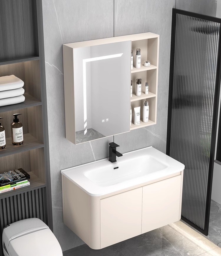 Gabinete de baño de aluminio espacio simple lavabo de baño combinación de gabinete de cerámica integrado lavabo Placa de roca mesa de lavado