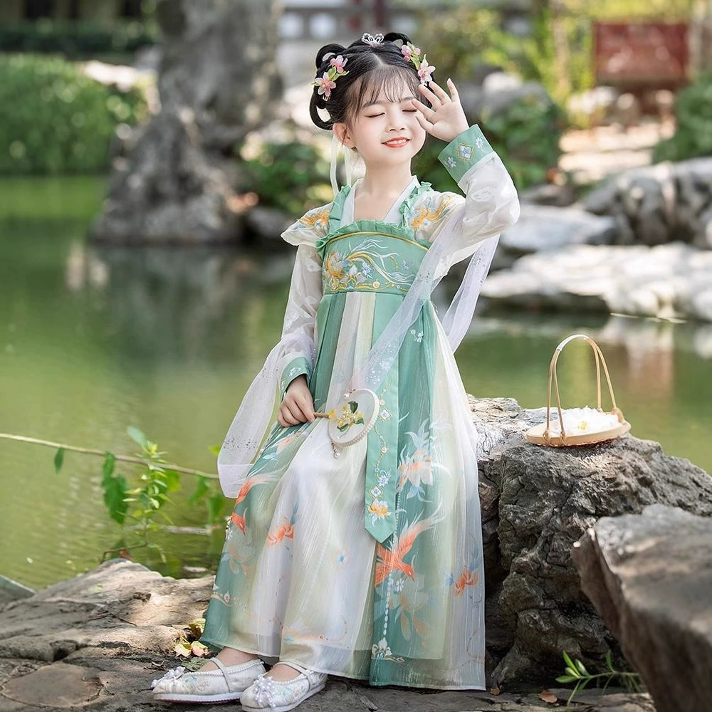 Hanfu осеннее детское старинное супер-сказочное платье для девочек 2022 новая детская юбка с длинными рукавами в сказочном стиле древняя осень