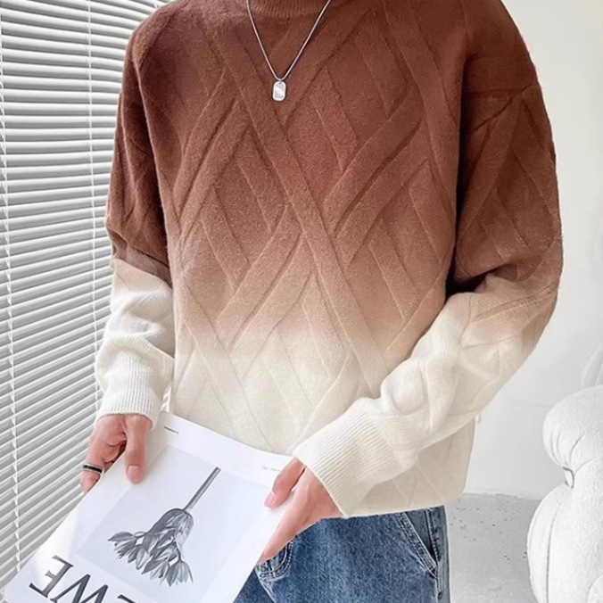 Versión coreana otoño e invierno casual retro degradado cuello redondo jersey suéter suelto de moda para hombres suéter de punto