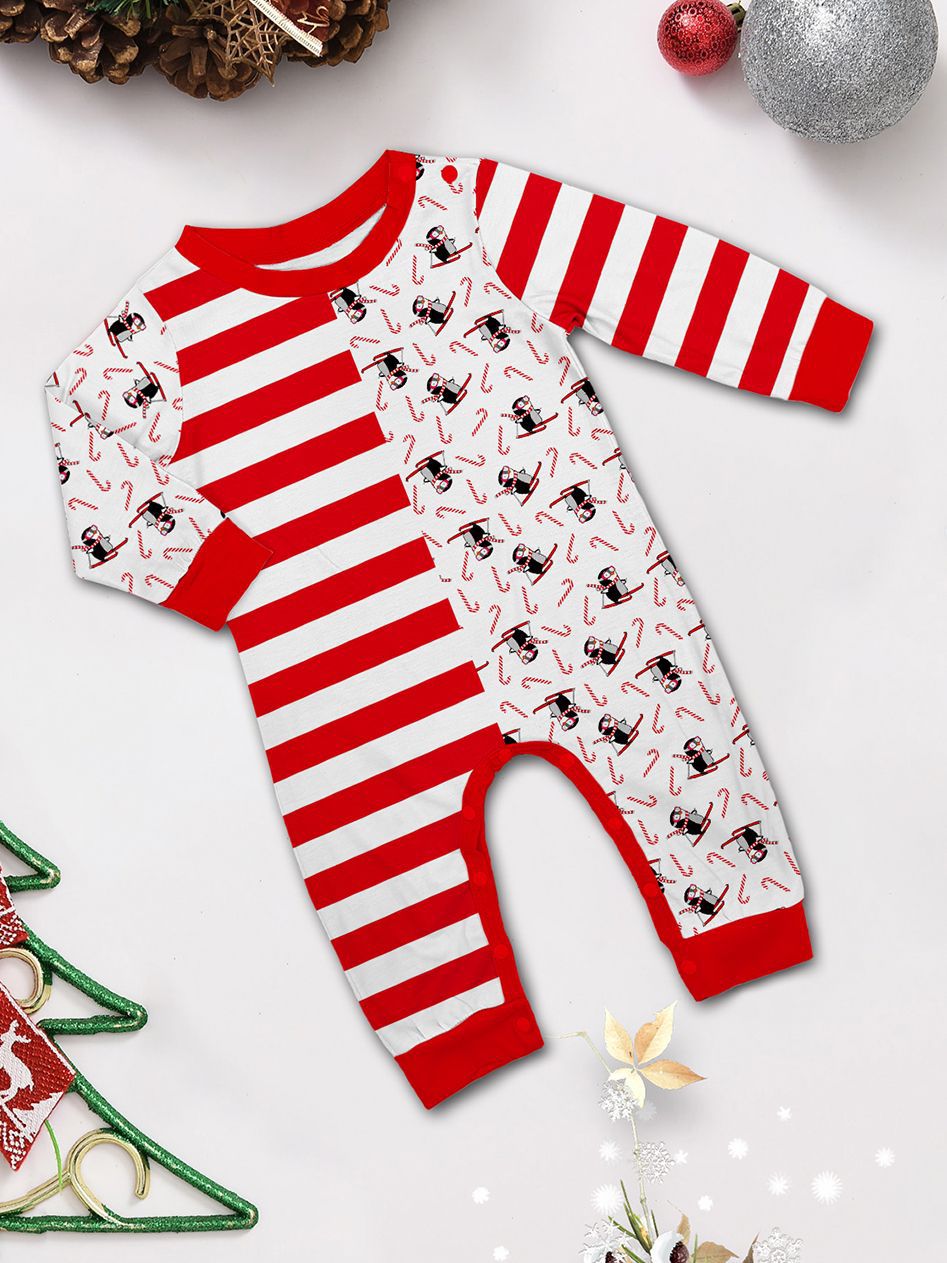 Kerst Pinguïn Candy Cane gestreepte Kerst Familie pak bedrukte homewear pyjama_voghion.com