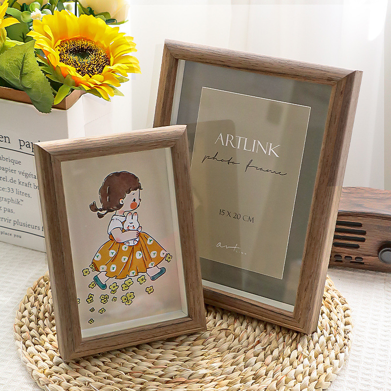 Decorative 6-Inch Walnut Hanging Picture Frame for Wedding Photos on the Wall, 8 Wedding Photo Ornaments, Solid Wood Photo Frame Display Stand for Tabletop