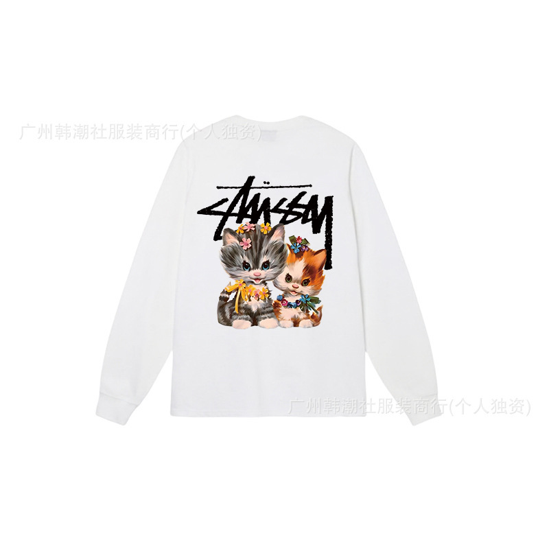 25S跨境斯图西长袖印花t恤美式潮牌STUSSY圆筒布休闲宽松男女同款|undefined